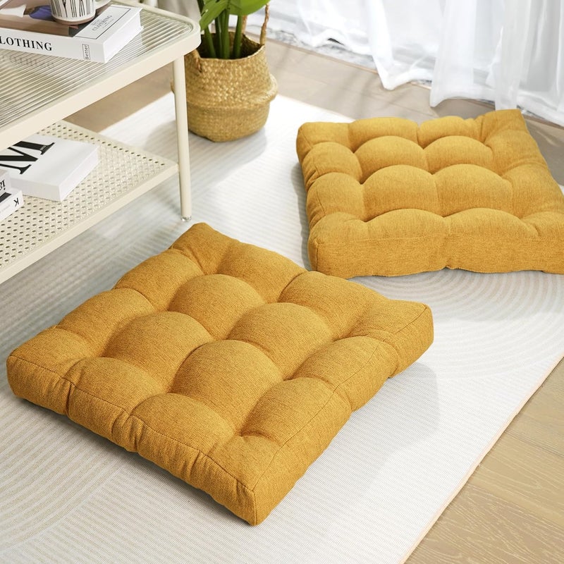 Tromlycs Floor Pillow Seating Cushions for Adults Sitting Large Square Pillow Gel Memory Foam 20 x 20 x 4 Inch Light Yellow Set of 2 - Image 1
